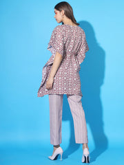 Women's Printed Short Straight Kaftan And Pant Set