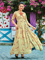 Cream Flared Kurti Front Slit