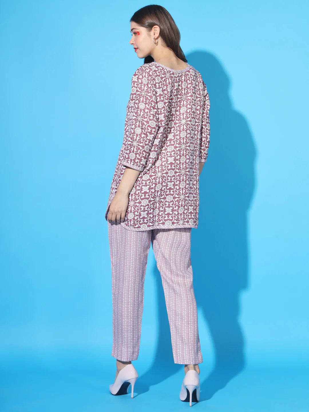 Women's Printed Short Straight Kurta And Pant Set