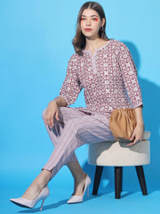 Women's Printed Short Straight Kurta And Pant Set