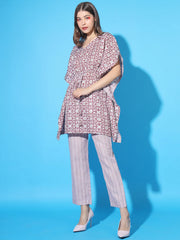 Women's Printed Short Straight Kaftan And Pant Set