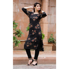 Floral Black Color Rayon Stitched Kurti